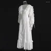 캐주얼 드레스 흰색 레이스 패치 워크 여성 드레스 우아한 섹시 v- 넥 긴 소매 비대칭 63008