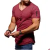 Men'S T-Shirts Zipper Sleeve Slim Fit T-Shirt Men V Neck Edge T Shirt Hip Hop Tops Tee Homme Drop Delivery Apparel Mens Clothing Tees Dh1Yn