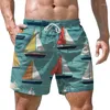 Pantaloncini da uomo Cartone animato Barca a vela Stampato in 3D Spiaggia Moda casual Hawaiian Surf Nuoto Trendy