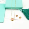 2023 lovely cute long gold thin stainless steel chain pink crystal diamonds round plate design Women necklace earrings suit with dust bag and box