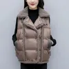 Coletes femininos inverno lã de cordeiro patchwork colete moda coreana gola virada para baixo colete de algodão plus size feminino solto sem mangas parkas