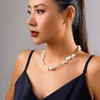 Collier ras du cou Ailodo asymétrique Imitation Baroque perle chaîne collier pour femmes élégant fête mariage mode bijoux cadeau