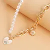 Chains Bohemian Imitation Pearl Love Heart Devil's Eye Alloy Necklace For Women Niche Design Daily Unusual 2023 Jewelry