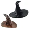 Cappelli larghi in pelle Witch Wizard Fashion Party Chiesa di Halloween Props Cosplay COSTUME Accessori per bambini adulti (Brown)