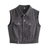 Women's Vests Dark Gray Vest Women Fashion Sleeveless Single-breasted Waistcoat Chic Lady Female Clothing 2023 Summer