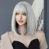 合成ウィッグnamm短いストレートヘアボブウィッグ女性のためのコスプレロリータハイライト銀色の耐火230803