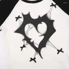 Women's T Shirts Women T-shirts Tryckt Y2K Vintage Top Casual Long Sleeve Shirt Sexig Slim Harajuku Aesthetic Clothing Gothic Patchwork Crop