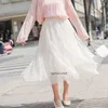 Sweet Star Mid length Pleated Flowing Fluffy Mesh Skirt Yarn A-line Skirt Half length Dress for Women Spring/Summer New Fashion