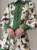 Urban Sexy Dresses Peacock Flower Printed Mini Pleated Dres Long Lantern Sleeve Single Breasted Fashion Holiday Summer Loose Robe 230804