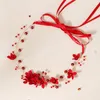 Red Floral Hairband Wedding Hair Accessories For Women Pearl Leaf Tiaras Fashion Bridal Headbands Queen Novia Hair Jewelry