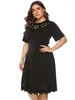 Plus Size Dresses Women's Burnt Flower Hollow Waist Short Sleeve Large Hem Dress Women Clothing Evening