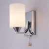 Wall Lamp Simple LED Indoor Lighting White Glass Lampshade Chain Switch Modern Sitting Room Europe Bedroom Shop Light Fixture