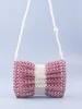 Evening Bags Network Red Handmade DIY Knitted Pink Pearl Bow Flap Retro Elegant Dinner Beaded Crossbody Bag 230803