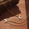 Kolye Kolyeler Jshine Kore tarzı paslanmaz çelik beyaz deniz kabuğu hilal zirkon moda moon oval boncuk zincir kolye kadın