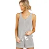 Women's Sleepwear See Women Casual Comfy Pajamas Set 2023 Summer Button Detail Tank Shorts Sets Tie Dye Homewear Loungewear