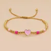 Strand Gold Plated Heart Charm Surfer Armband - Justerbar pärlskada vänskapsmycken för kvinnor och tonåringar Summer Rope Bangle