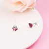 Stud Earrings Valentines Day 925 Sterling Silver Red Heart For Women Original Jewelry Wedding Ear Brincos