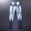 Heren Jeans Street Fashion Designer Mannen Vintage Retro Lichtblauw Elastische Slim Fit Ripped Patched Hip Hop Merk Broek Hombre