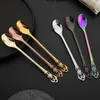 Dinnerware Sets 12Pcs Mirror Colorful Dessert Spoon Stainless Steel Royal Long Handle Coffee Teaspoon Creative Square Mixing Set