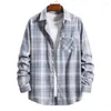 Men's Casual Shirts Turn-down Collar Shirt Jacket Plaid Print Cardigan Stylish Mid-length Coat With Single-breasted