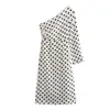 Casual Dresses 2023 Summer Asymmetrical One-sided Long-sleeved Polka-dot Print Dress Vestidos Mujer