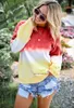 Autumn/Winter Women's sweater Top Rainbow Gradual Change Print Long sleeve sweater