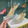 Dress Shoes Summer New Stiletto High heeled Mesh Bridesmaid Pointed Toe Wedding Shoes Banquet Dress Rhinestone Flats Z230804