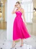Runway Dresses Fashion Sexy Sling Homecoming For Women Fushcia Mesh Backless Wedding Party Ball Gown A Line Tube Top Bridesmaid Vestido