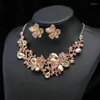 Jewelry Pouches Necklace Earrings Diamond Alloy Set Women's Fashion Crystal Flower Bridal Dress