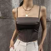 Dames Tanks Camis Y2k Vintage Satijn Wit Bustier Corset Top Backless Bandage Effen Spaghetti Band Tank Cami Sexy Vrouwelijke Outfits 2023 Zomer 230803