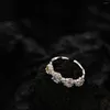 Cluster Rings NBSAMENG 925 Sterling Silver Color Zircon Flower Open Ring For Women Wedding Accessories Korean Jewelry Gift Drop