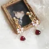Kolczyki Dangle Natural Red Garnet Woda Drop Wiseld Women Kobiety Pearl Pearl Ear Studs Fairy Temperament Romantyczna praty urok biżuteria