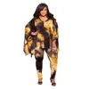 Women's Plus Size Pants XL5XL Fall Two Piece Set Clothing Outfits Tie Dye Leopard Camouflage Long Sleeve Top and Pant Suits 230804