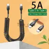 Chargers/Cables 65W 5A PD Fast Charging Type C Data Cable USB Spring Pull Telescopic Line Car USB Cord For Samsung Xiaomi Redmi Phone Accessorie x0804