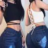 Vrouwen Tanks Vrouwen Sexy Tank Top Sleevelsess Backless Korte Cropped Slim Spaghetti Band Streetwear Zomer Zwart Lace Up Hemdjes