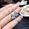 Dingle örhängen meibapj real 925 Sterling Silver Natural Sky Blue Topaz Long Chain Drop Fine Charm Party Jewelry for Women