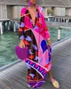 Grundläggande casual klänningar Eleganta kvinnoklänningar Summer Casual Fashion Print V-Neck Loose Retro Bekväm Maxi Dress Female Robe S-XXXL 230803