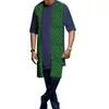 Men's Tracksuits Tailor Design Patchwork Shirts With Solid Pants Navy Blue Groom Suit Male Nigerian Style Outfits