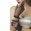 Luva Sem Dedos Etiquette Mesh Transparente Dot Tulle Fishnet Bowknot Full Finger Mittens Elastic Wedding Bridal 230804