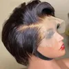 Spetsspår pixie klippt wig transparent mänskligt hår för kvinnor rak kort bob t del prepluck brasilia 230803