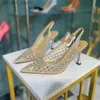 Dress Shoes Summer New Stiletto High heeled Mesh Bridesmaid Pointed Toe Wedding Shoes Banquet Dress Rhinestone Flats Z230804