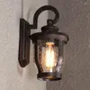 Wall Lamp Vintage Black Painted Metal Glass Waterproof Antirust Sconce With Edison Bulb Outdoor Courtyard Garden