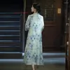 Roupas étnicas 2023 Feminino Vintage Cheongsam Chinês Melhorado Qipao Vestido Nacional Flor Estampado Algodão Linho Elegante Longo