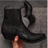 Boots Western Cowboy Burnt Flower Men's Boots Black Brown Handmade Chelsea Boots for Men Size 38-48 230803