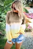 Autumn/Winter Women's sweater Top Rainbow Gradual Change Print Long sleeve sweater