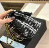 Tasarımcı Çantalar C-Mezun Zinciri Çanta CF Kadınlar Sonbahar Kış Yeni Kadınlar Ekose yünlü kumaş elmas parlak omuz messenger çantası çantası 25cm Yandesigner