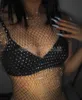 Nachtclub Jump Di Fishing Net Hot Diamond Sexy Top Sparkling Diamond Performance Kleid Damen Bademode Cover Up Ärmelloses Tank Top