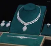 Necklace Earrings Set TAZIRN 4PCS Platinum Plated 5A Cubic Zirconia Wedding Jewelry For Arabic Nigeria Women Party Handmade Custom CZ Gift