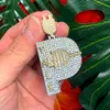 Pendentif Colliers Iced Out Bling Rectangle CZ Plug Collier Argent Couleur Cubique Zircone Lettre Parler Charme Femmes Hommes Hiphop Bijoux 230803