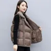 Damenwesten Winter-Lammwolle-Patchwork-Weste Koreanische Mode Umlegekragen Baumwollweste Plus Size Frauen Lose ärmellose Parkas